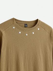 Manfinity VCAY Camiseta de hombre de manga corta tejida holgada con parches, adecuada para un estilo de verano rebelde y vanguardista