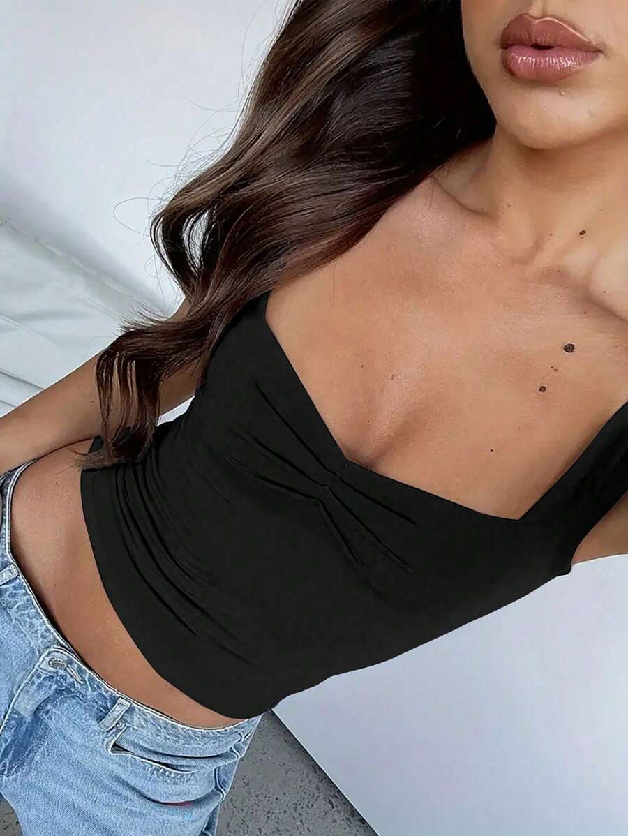 INAWLY Women's Summer Sleeveless Solid Color Slim Fit Crop Top - Black - View 1