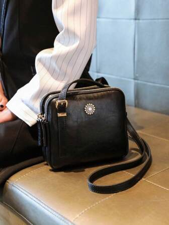 1 szt. Torby na ramię w stylu vintage z podwójną przegrodą, codzienna kwadratowa torba na ramię z PU na prezent dla kobiet, damskie codzienne torebki i portmonetki