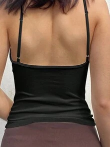 Áo hai dây croptop nữ màu trơn ôm sát, khoét lỗ, gợi cảm, thích hợp cho mùa xuân/hè, đi nghỉ mát, dự tiệc. - màu đen - Xem 2