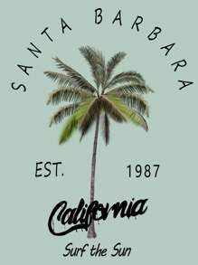 INAWLY Ladies' Hoodie With Palm Tree Print On Back SANTA EST 1987 California Surf The Sun,Long Sleeve Tops Pullover Fall Sweatshirt - Green - View 5