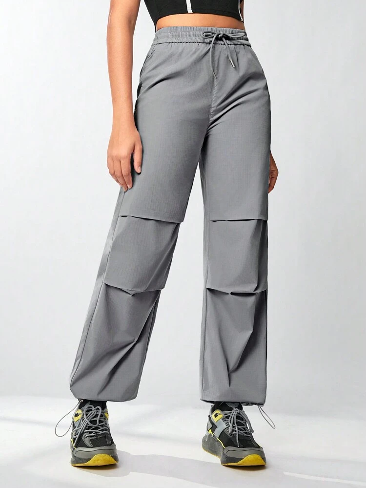 Women's Solid Color Drawstring Waist Sports Pants With Pockets