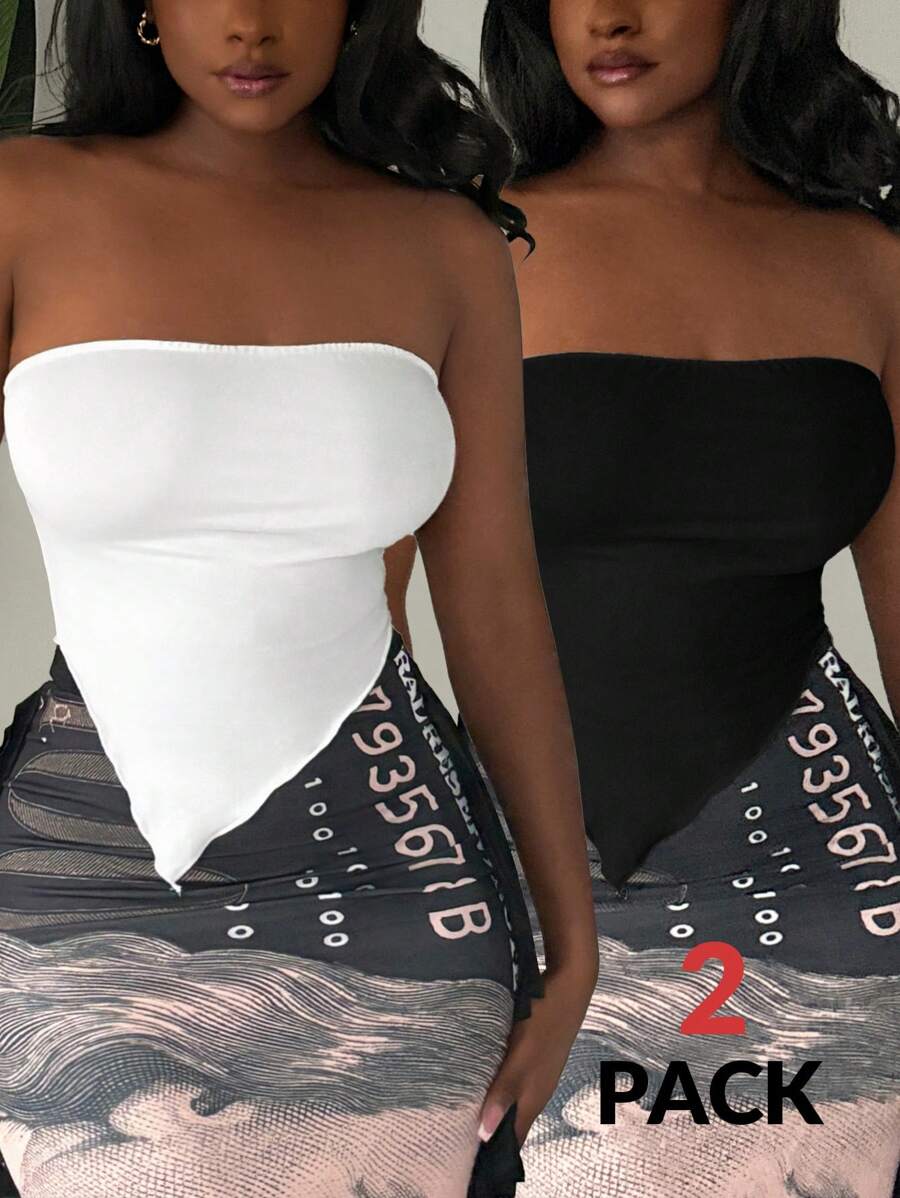 SHEIN SXY 2pcs Women's Simple Strapless Top Set - Multicolor - View 1