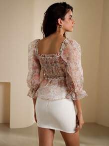 GENKIRA Random Printed Women's Simple Daily Net Yarn Long Sleeve Top Fall Cloth For Women - Beige - View 3