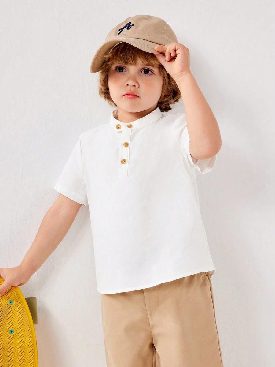 SHEIN Young Boys' Casual Academy Style Button-Down Shirt - White - View 1