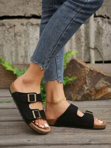 Tropiscape 女士简约夏季露跟舒适度假搭扣平底黑色穆勒凉鞋，营造度假氛围，休闲放松，适合海滩、秋季、圣诞节、冬季等各种场合，也是圣诞礼物的理想之选。 - 黑色 - 查看 8