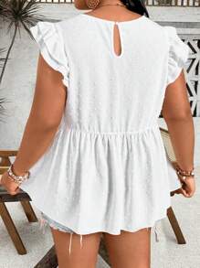 Breezaya Sommer-Top mit Rundhalsausschnitt und Cap-Ärmeln für Große Größen Frauen, Stickerei mit Blumen-Details und aus transparentem Stoff