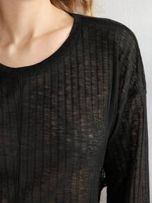 Ocili 女性純色簡約日常上衣和短褲家居服套裝 - 黑色 - 查看 7