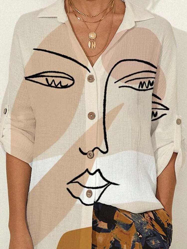 Women's Simple Face Printed Daily Shirt