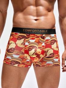 Men Fashionable Boxer Shorts With Hamburgers, Fries, And Donuts Print