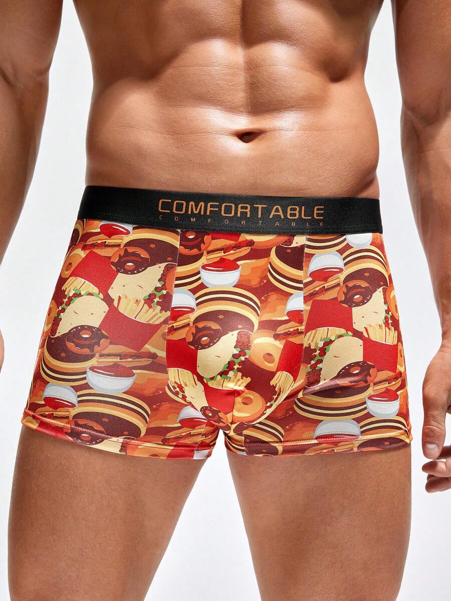 Men Fashionable Boxer Shorts With Hamburgers, Fries, And Donuts Print