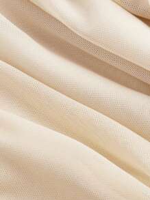 SHEIN MOD 米色綁身針織網紗連衣裙，帶有3D花朵裝飾和流蘇肩帶，中長款 - 杏色 - 查看 4