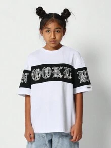 SUMWON Tween Girls Tee With Wrap Around Brooklyn Print - White - View 1