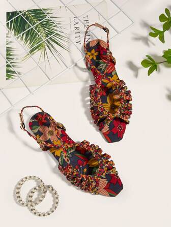 Multi-Color Faux Suede Hand-Woven Twist Flat Sandals For Women With Random Weave And Knotting Patterns. Random Multicolor Materials With Floral And Plant Color Patterns.