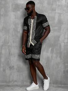 Manfinity AFTRDRK Men's Stylish Printed Short Sleeve Shirt And Shorts Set - Multicolor - View 7