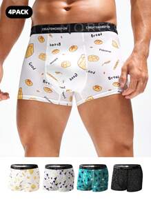 Men's 4pcs Full Print Letter Woven Boxer Shorts Set - Multicolor - View 1
