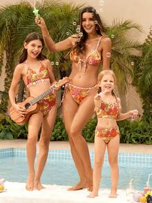 Tween Girl Sunflower Printed Bikini Set Summer Beach - Multicolor - View 5