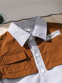 SHEIN 男童休闲拼色条纹夹克，春夏