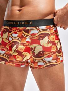 Men Fashionable Boxer Shorts With Hamburgers, Fries, And Donuts Print