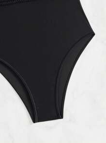 SHEIN Swim 女士纯色简约风格日常泳衣夏季 - 黑色 - 查看 7