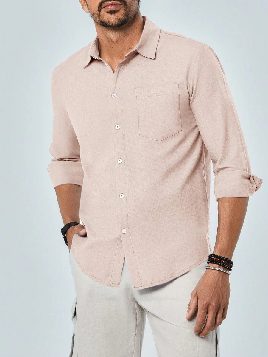 RueChic Men Solid Pocket Patched Shirt - Camel - View 1