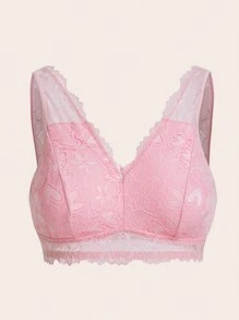 Sexy Lace Women Wireless Bra, 1pc, Lingerie - Pink - View 3