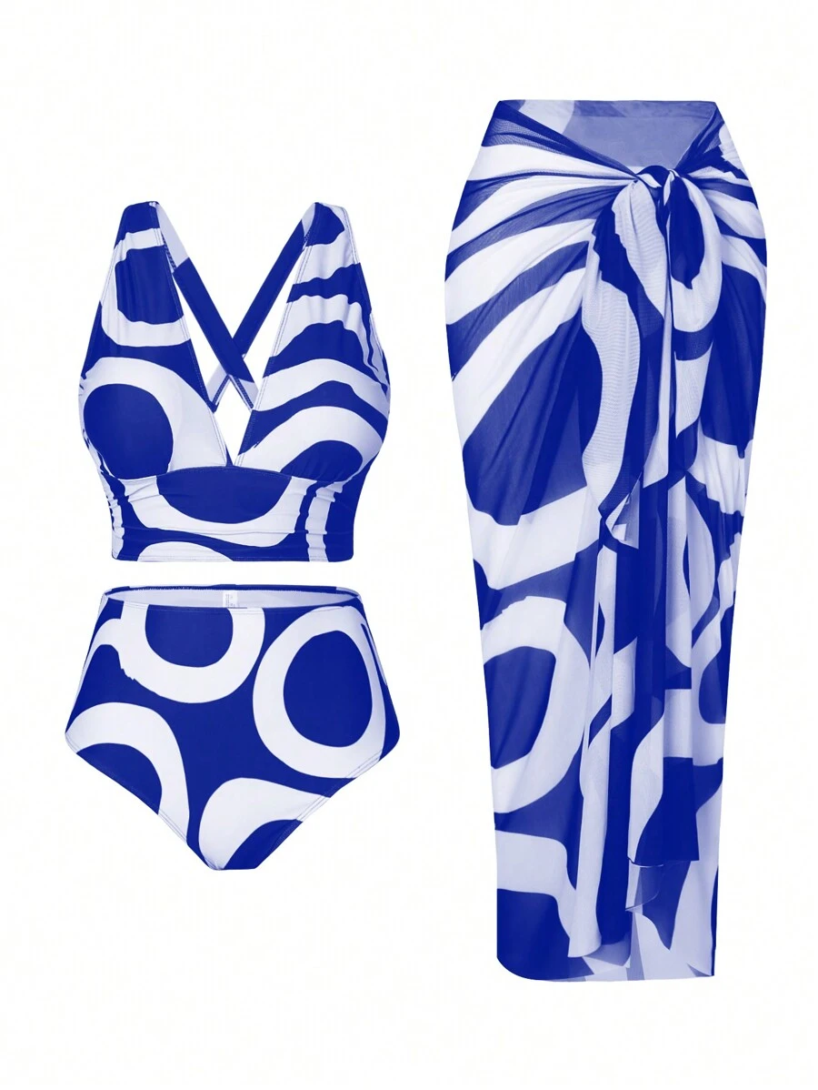 Swim Oasis Traje de baño para mujer de talla grande, conjunto de tankini diario impreso y sencillo - azul real - Ver 1
