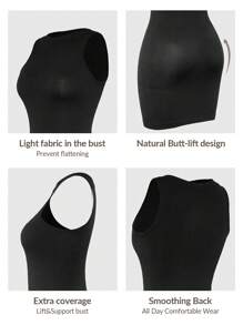 SHAPORA Seamless Scoop Neck Shapewear Slip Dress Body Shaper Bust& Butt Lifter-Tummy Waist Control - Black - View 7