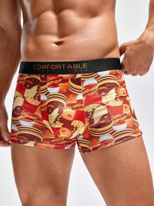 Men Fashionable Boxer Shorts With Hamburgers, Fries, And Donuts Print