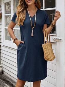 EMERY ROSE 女性簡單純色舒適短袖連衣裙