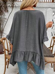 EMERY ROSE Blusa de mujer holgada con volante en el bajo y hombro descubierto