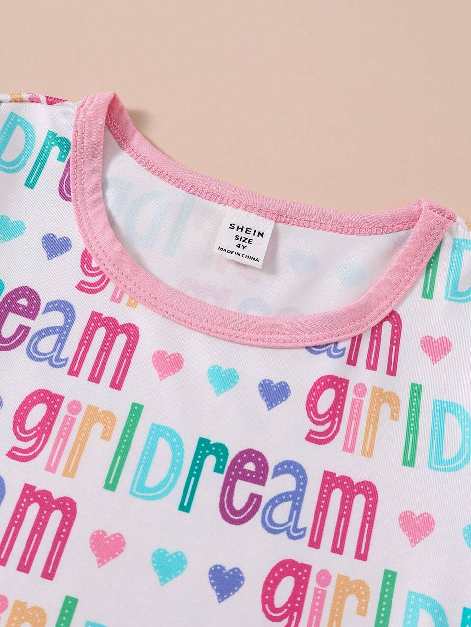 Young Girl Colorful Alphabet Print Short Sleeve T-Shirt And Shorts Set, Snug Fit, For Casual Wear At Home