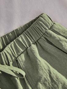 SHEIN EZwear 2 条装纯色松紧腰系带斜口袋短裤