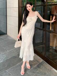 DAZY Ladies' Solid Color Simple Daily Summer Dress With Pleat Design, Birthday Prom Dress,Ruffle Elegant Women Dresses Maxi Dress - White - View 6