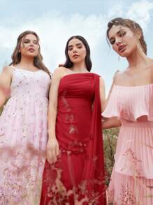 Aureia Solid Color Elegant Asymmetric Neckline Chiffon Bridesmaid Dress With Draped, Wedding Guest Dress Party Dress Formal Dress Evening Dress,Gown - Red - View 7