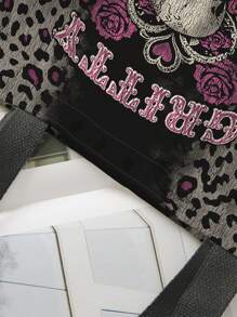 ROMWE Goth Túi tote vải in họa tiết hai mặt hình đầu lâu - Nhiều màu - Xem 4