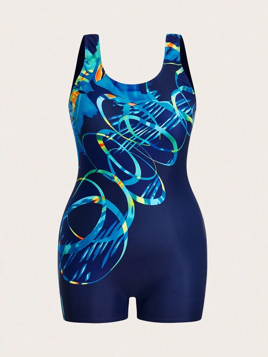 SHEIN Swim Traje de baño de una pieza de talla grande con estampado aleatorio para verano en la playa - Multicolor - Ver 1