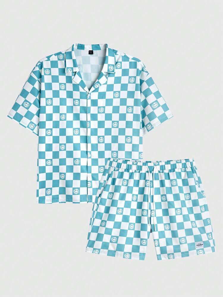 2pcs/Set Men's Plus Size Woven Printed Casual Shirt Set