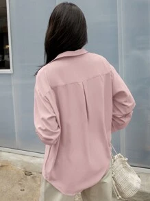 DAZY Áo sơ mi dài tay màu trơn, trang phục công sở thường ngày, mùa thu, quần áo nữ mùa thu - Hồng - Xem 2