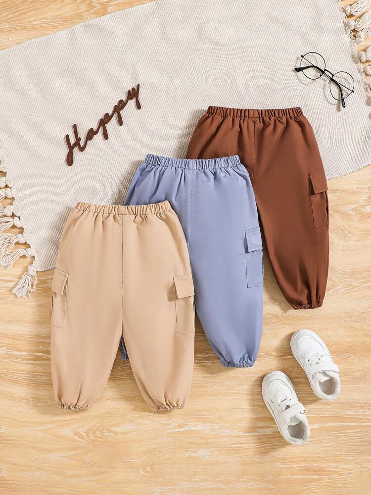Baby Boy Baby Girl 
3pcs Solid Color Utility Style Jogger Pants With Side Pockets