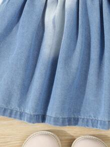 Baby Girl Simple Casual Denim Dress - Light Wash - View 4