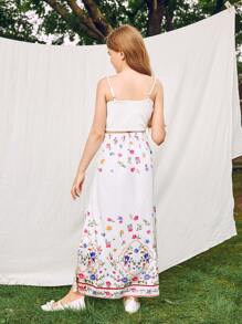 Tween Girl SUNSHNE Spring/Summer Floral Pattern Casual Party Tank Top And Skirt Set (Includes Skirt) - White - View 2