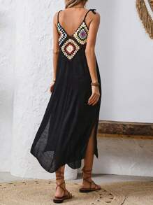 Breezaya Women's Stylish Summer Vacation Style Crochet Dress (Random Color) Maxi Vacation Beach Outfit - Black - View 2