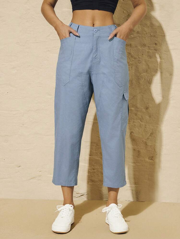 Women's Summer Solid Color Cargo Casual Tapered Trousers With Pockets