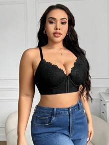 DesireSculpt Áo ngực ren hở trước cỡ lớn gợi cảm lãng mạn thoải mái, ngăn ngừa chảy xệ và nâng đỡ ngực, đồ lót 1 mảnh có thể điều chỉnh, nâng ngực - màu đen - Xem 7