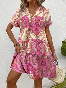 Breezaya Váy in họa tiết Bohemian nữ (Cắt in ngẫu nhiên) - Hồng - Xem 4