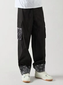 Manfinity VCAY Pantalon long tissé décontracté à patchwork pour homme - Noir et Blanc - Voir 4