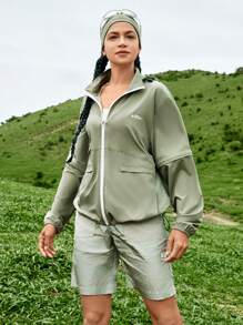 In My Nature Chaqueta deportiva de mujer para exteriores, ideal para viajes urbanos, mangas desmontables, doble uso, ligera, corte holgado, abrigo con capucha