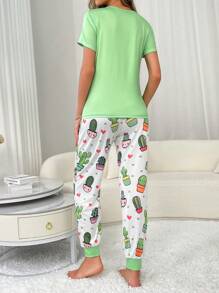 PJS15 Women's Milk Silk Pajama Set, 140g, Digital Printed - Multicolor - View 2