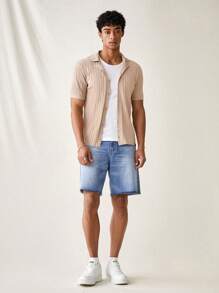 Manfinity VCAY Men's Summer Solid Color Short Sleeve Single-Breasted Casual Knit Top - Khaki - View 3